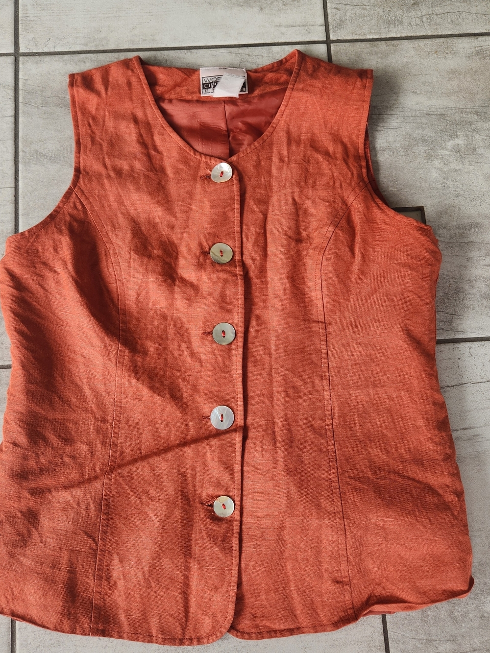 Woman's Sleeveless Vest Shell Buttons Burnt Orange Size S/M Coastal Grandma Boho